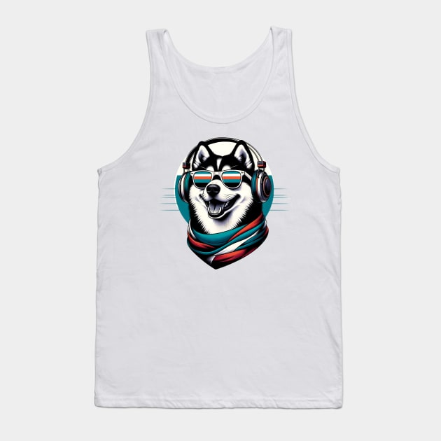 Karelian Bear Dog Smiling DJ with Headphones and Sunglasses Tank Top by ArtRUs